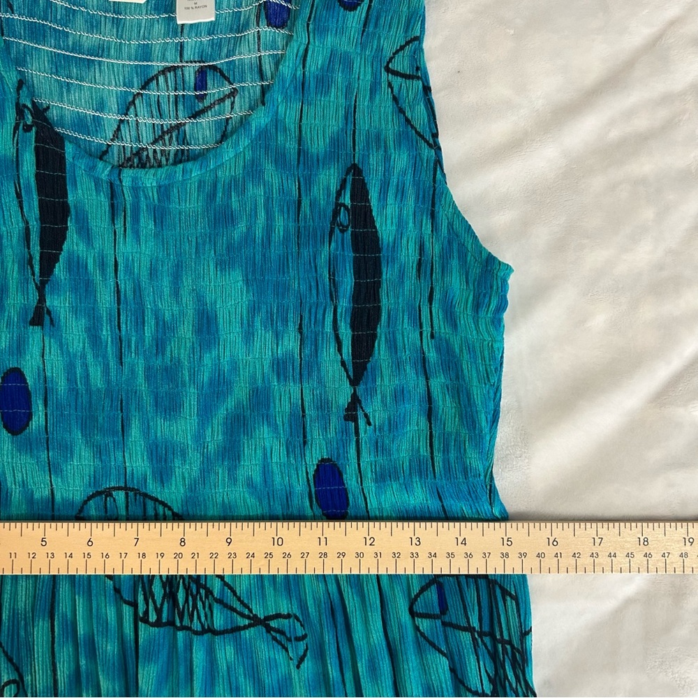 Kaktus Smocked Maxi Fish Print Dress M Beach Boho Vacation Coastal Summer Staple - Picture 11 of 13
